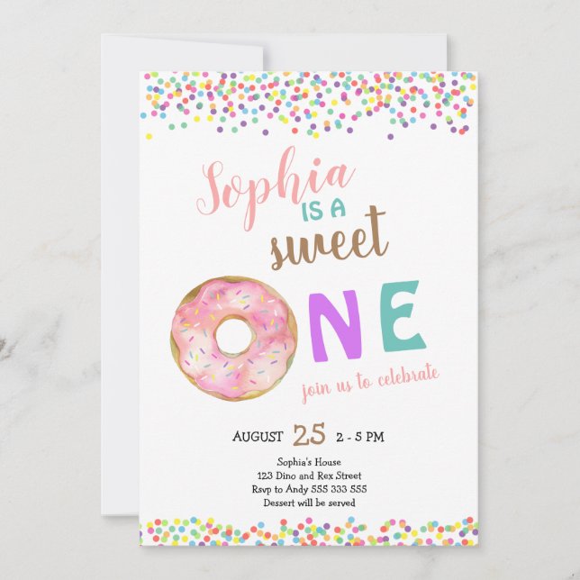 Söt en flicka första födelsedagen: Donut Cute Inbjudningar (Framsida)