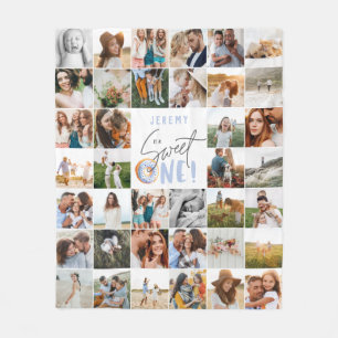 söt en första födelsedag med multifoto ull bl fleecefilt