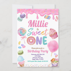 Söt en första födelsedag Party Rosa Pastel Sprinkl Inbjudningar