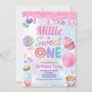 Söt en första födelsedag Party Rosa Pastel Sprinkl Inbjudningar