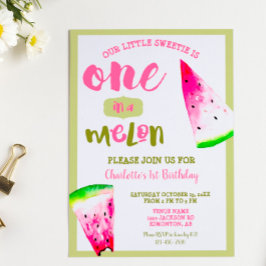 Söt En i en Melon 1-årsdag Rosa Grön Inbjudningar