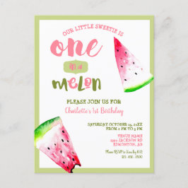 Söt en i en melon 1-årsdag Rosa Grön Vykort