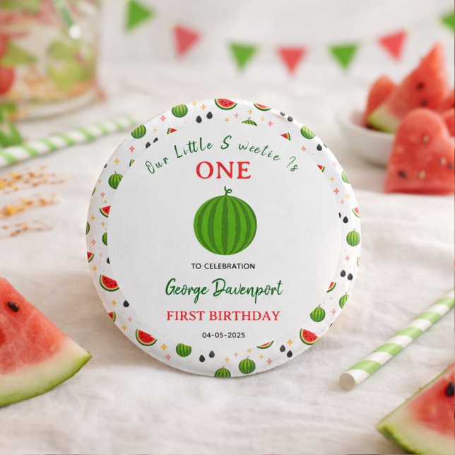 Söt En i en Melon Vattenmelon 1-års Födelsedagsfes Knapp (Sweet One in a Melon Watermelon 1st Birthday Party button
)