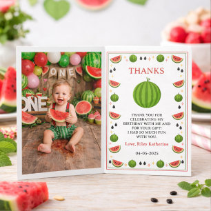 Söt en i en vattenmelon Vattenmelon 1-års födelsed Tack Kort