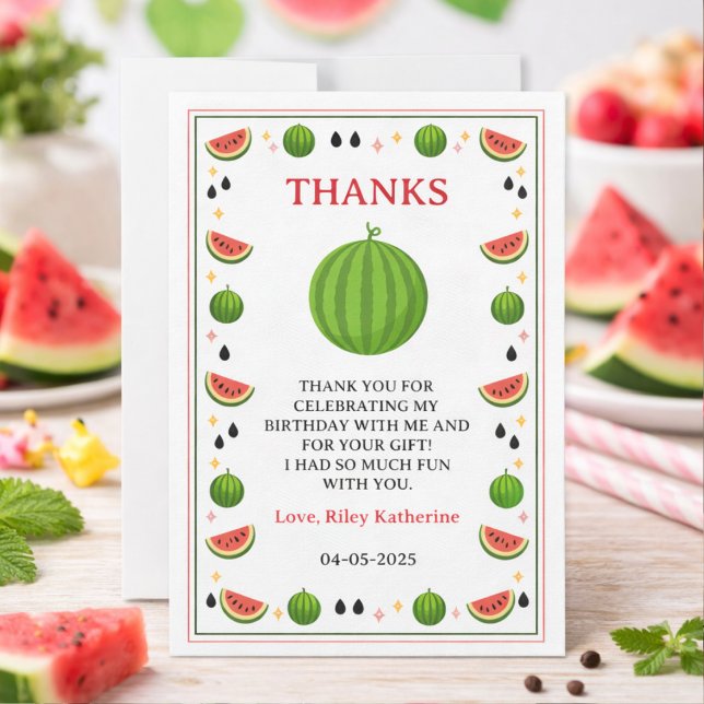 Söt en i en vattenmelon Vattenmelon 1-års födelsed Tack Kort (Sweet One in a Melon Watermelon 1st Birthday Party Thank You Card
)