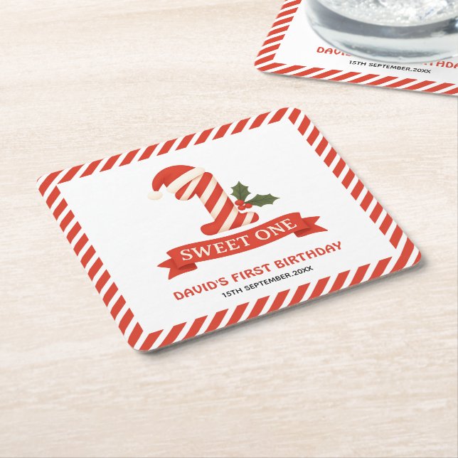 Söt en jul första födelsedag underlägg papper kvadrat (Vinklad)