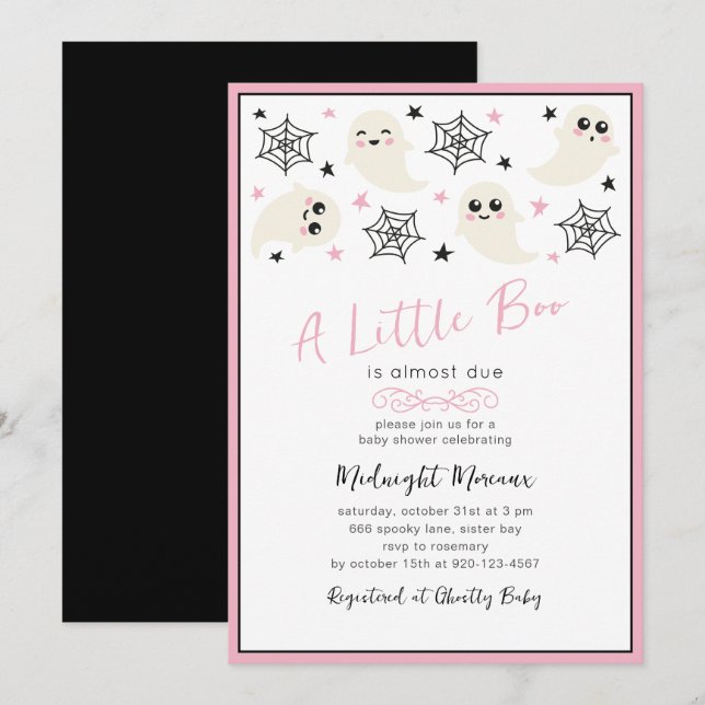 Söt En Liten Boo Halloween Baby Shower Inbjudan (Fram/baksida)