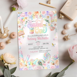 Söt en Pastel Candy Shoppe första födelsedag Inbjudningar