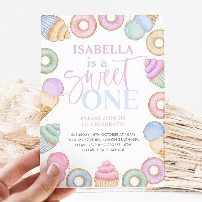 Söt en Pastel Cupkaka Donut 1:a födelsedagen Inbjudningar (Skapare uppladdad)