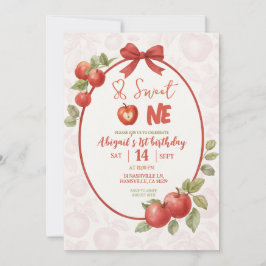 Söt En Röd Äpple Första Födelsedagsinbjudan Vatten Inbjudningar