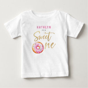 Söt en Rosa Guld Donut Girl Första födelsedagen T Shirt