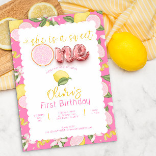 Söt en Rosa Lemonade 1:a födelsedagen Inbjudan