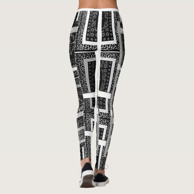 Söt, enastående svartvit, snygg mönster-design leggings (Baksida)