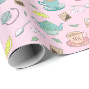 Söt Engelska Tea Party Tekopp Tekanna Mönster Presentpapper