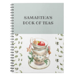 Söt English Tea Kopp Flowers Greenery Tea Bok Anteckningsbok