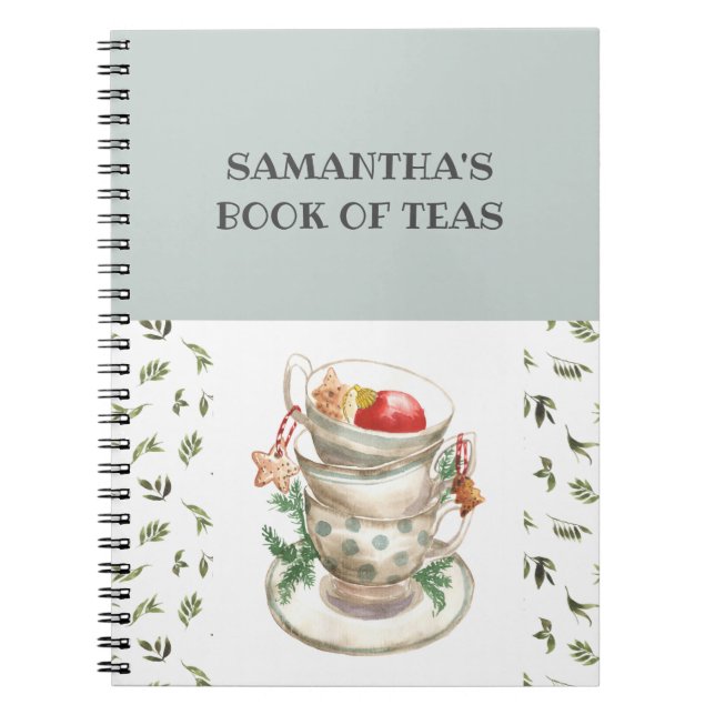 Söt English Tea Kopp Flowers Greenery Tea Bok Anteckningsbok (Framsidan)