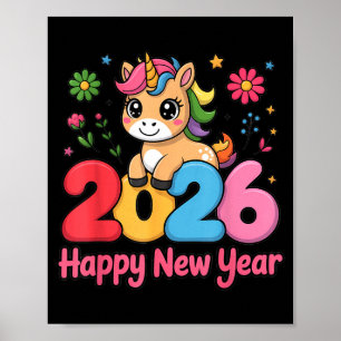 Söt Enhörning 2026 Hästår Gott Nytt År Kawaii Poster