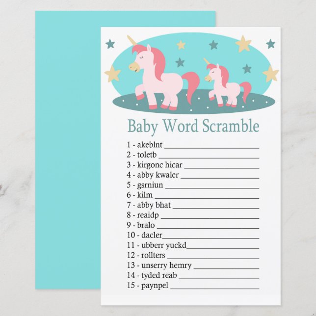Söt Enhörning Baby ordsammansättningsspel (Fram/baksida)