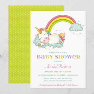 Söt Enhörning Baby Shower Inbjudan Regnbåge