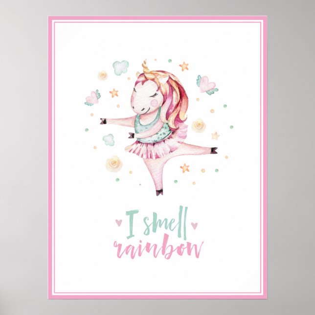 söt enhörning ballerina flickig rosa barn poster (Framsidan)