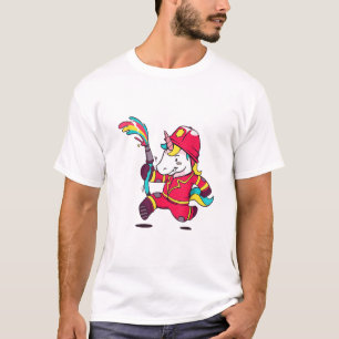 Söt enhörning brandman tecknad regnbåge t-shirt