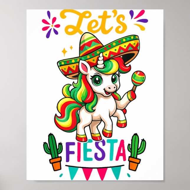 Söt Enhörning Cinco De Mayo Låter Fiesta Mexikansk Poster (Framsidan)