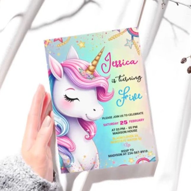 Söt Enhörning Födelsedagsfest Inbjudan Mall (Cute Unicorn Birthday Party Invitation)