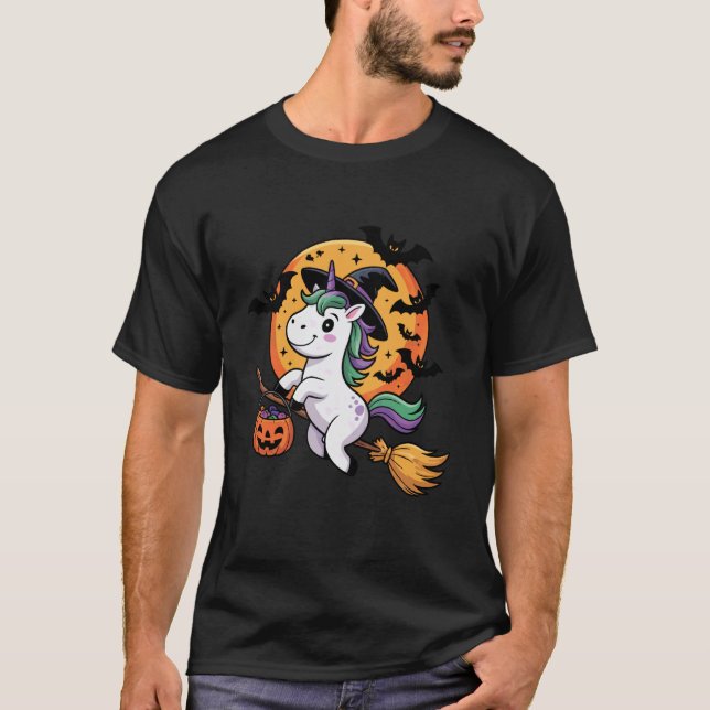 Söt Enhörning Halloween Häxa Hatt Jack-o-Lykt Kar T Shirt (Framsida)