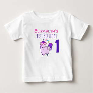 Söt enhörning i hjärtformade glasögon 1-årsdag t shirt