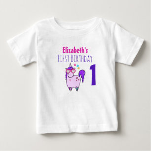 Söt enhörning i hjärtformade glasögon 1-årsdag t shirt