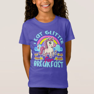 Söt Enhörning Jag Äter Glitter Till Frukost Flicko T Shirt