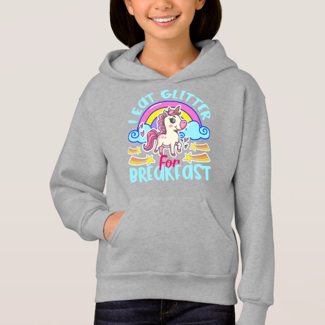 Söt Enhörning Jag Äter Glitter Till Frukost Flicko T Shirt (Framsida)