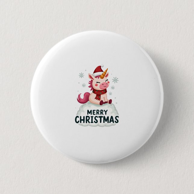 Söt enhörning julhatt enhörning jul T-Shirt Knapp (Framsida)