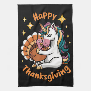 Söt Enhörning Krama Turkiet Glad Thanksgiving Flic Kökshandduk