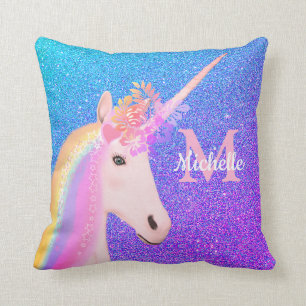 Söt Enhörning Lila Ombre Glitter Personlig Kudde
