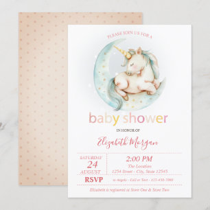 Söt enhörning månspräcklig baby shower inbjudningar