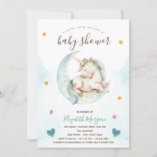 Söt enhörning månstjärnor hjärtor baby shower inbjudningar