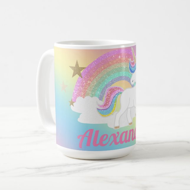 Söt Enhörning med Glittrande Regnbåge och Anpassat Kaffemugg (Framsida vänster)