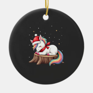Söt Enhörning med halsduk Jul Xmas Högtid T-Skjort Julgransprydnad Keramik
