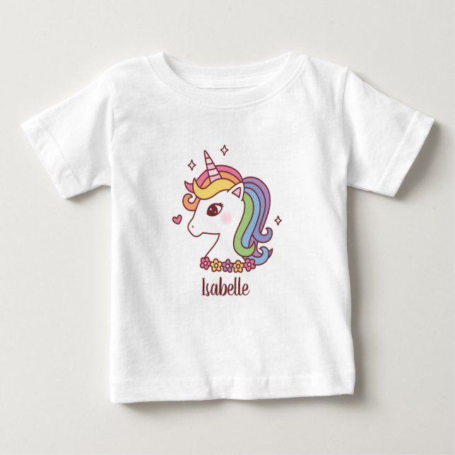 Söt Enhörning med Regnbågsman Doodle Babyflicka T Shirt (Framsida)