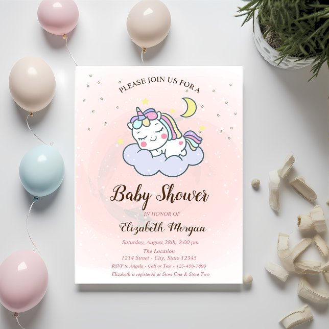 Söt Enhörning, Moln, Stjärnor Baby Shower Inbjudan (Skapare uppladdad)