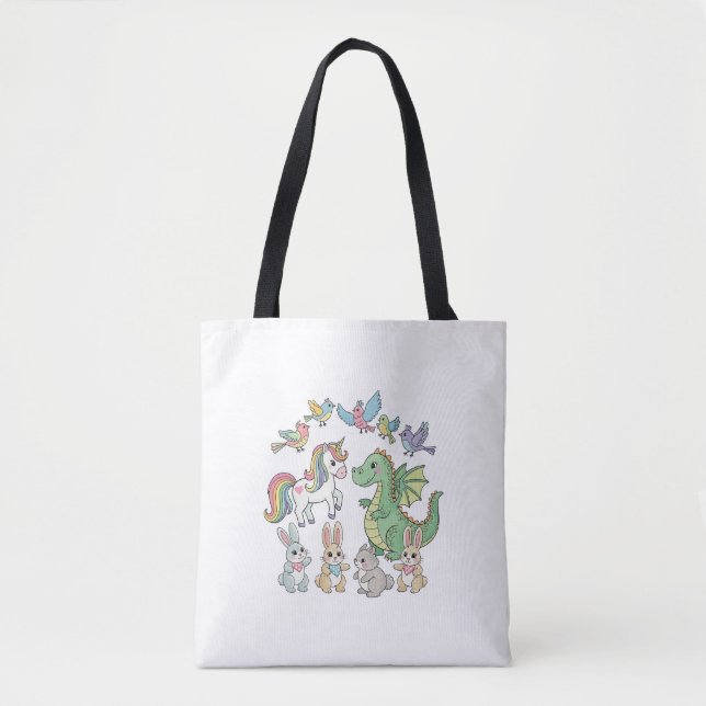 Söt enhörning och drak-totebag för barn tygkasse (Framsida)