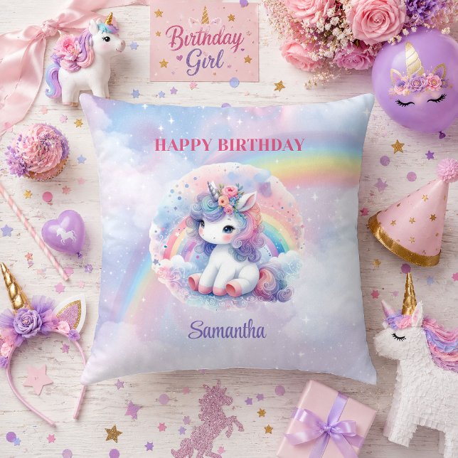 Söt Enhörning Pastellfärger Flickas Födelsedags Ku Kudde (Cute Unicorn Pastel Colors Girl Birthday Pillow Design

)