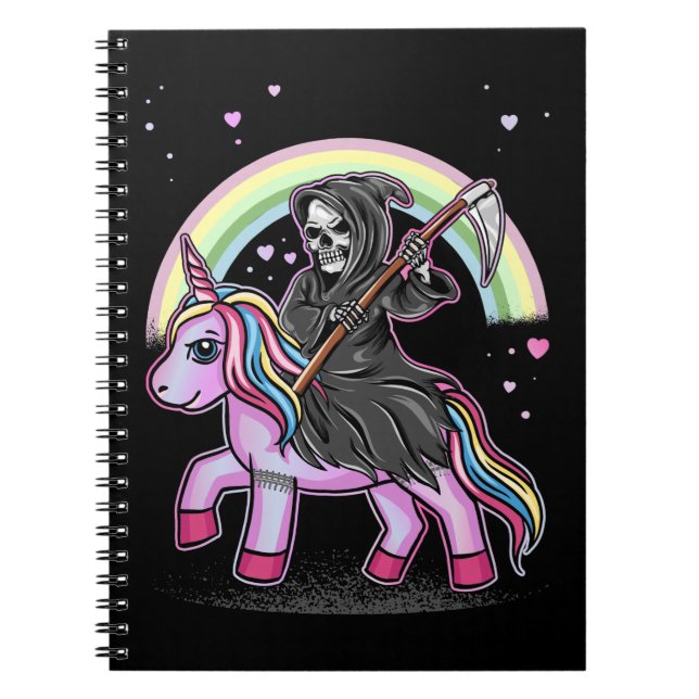 Söt Enhörning Reaper Regnbåge Pastell Goth Kawaii Anteckningsbok (Framsidan)