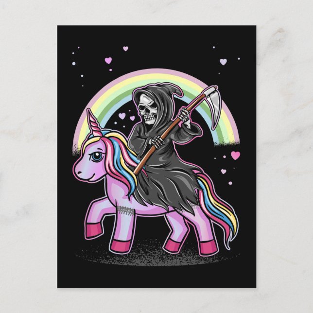 Söt enhörning Reaper regnbåge Pastell Goth Kawaii Vykort (Framsida)