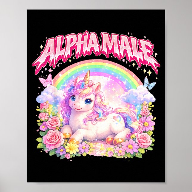 Söt enhörning regnbåge blommig rolig för män kvinn poster (Framsidan)