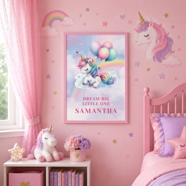 Söt Enhörning Regnbåge Flicka Födelsedags Väggkons Poster (Pretty Unicorn Rainbow Girl Birthday Wall Art Gift)