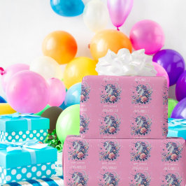 Söt Enhörning Rosa Lila Glitter Födelsedags Presentpapper
