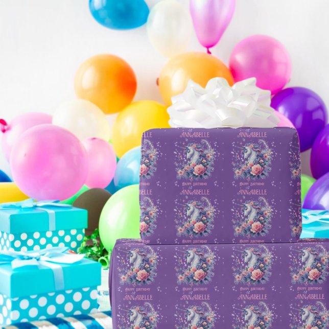 Söt Enhörning Rosa Lila Glitter Födelsedags  Presentpapper (Skapare uppladdad)