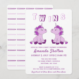 Söt Enhörning Rosa Tvillingar Flickor Baby Shower Inbjudningar